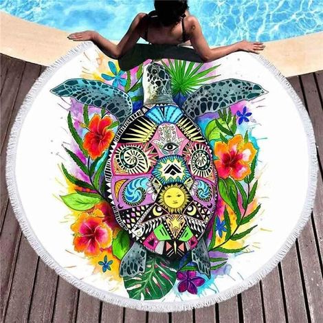 Serviette de Plage Ronde Microfibre Anti Sable 150cm Ronde Plage Round Yoga Tapis Round Beach Lefou (1/5)