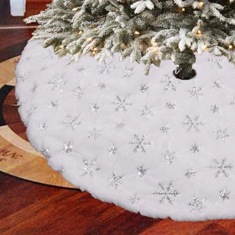 Tapis de sapin de Noël 120 cm, protection pour pied en bois, tapis de sapin blanc, tapis en peluche, décoration de tapis, embout en bois (1/5)