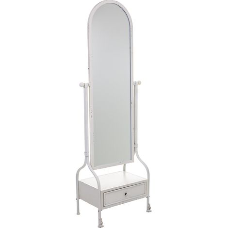 Espejo de pie y Cajón de metal blanco 65x38x184