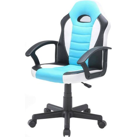 Dmora - Gaming-Stühl Dfaraon, Kinder-Gaming-Sessel, Schreibtischstuhl, 56x55h89/100 cm, Himmelblau und Weiß (1/3)