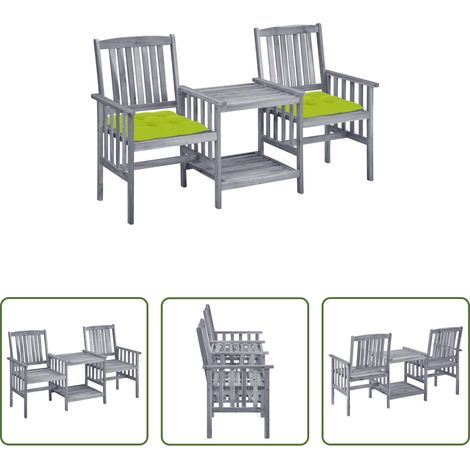 vidaXL Chaise de jardin en bois - Chaises de jardin avec table à thé et coussins Acacia solide (1/5)
