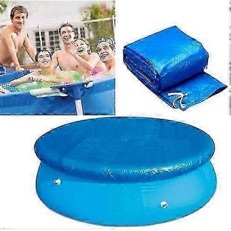 Bâche de piscine ronde de 305 cm de diamètre avec attaches en corde, résistante au vent et à la poussière, pour piscine hors sol ronde. (1/5)
