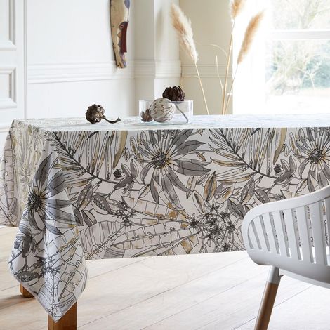 Nappe rectangulaire enduite florale Gris clair 170x170 cm (1/2)