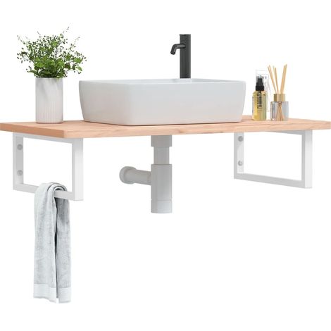 Étagère de Salle de Bain, Étagère de vasque murale, Meuble sous Vasque acier et bois massif de hêtre FR714861 Maison Chic (1/5)