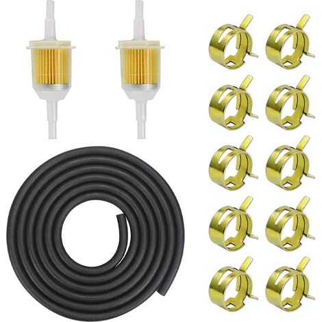 Kit de durites d'essence, tuyau de 2 m de diamètre et de 5 mm de diamètre + 2 filtres à essence à interface de 5 mm + 10 colliers de serrage de 9 mm pour voiture, moto et scooter (1/5)