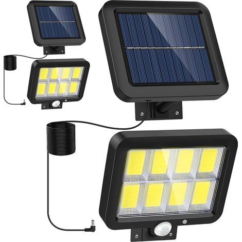 Lampes solaires d'extérieur, 160 LED ultra-lumineuses avec détecteur de mouvement, éclairage grand angle 180°, étanchéité IP65, 3 modes d'éclairage, avec câble de 5 m (2 pièces). (1/5)