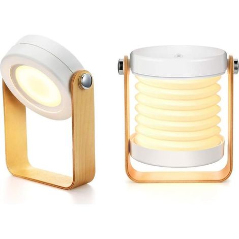 Lampe de chevet dimmable tactile – Batterie rechargeable 1200 mAh – 3 niveaux de luminosité – Poignée en bois – Lumière blanche chaude (1/5)
