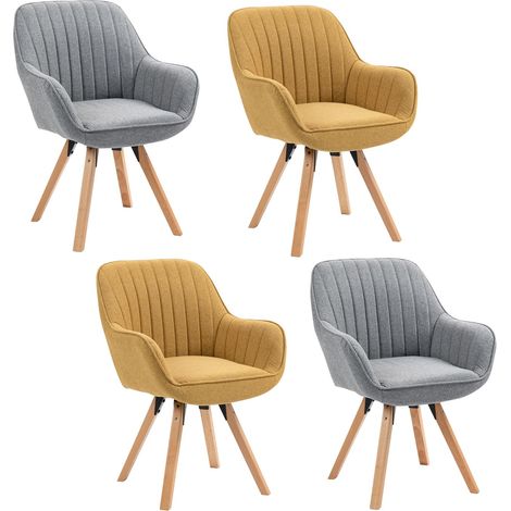 Lot de 4 Chaise Salle à Manger Fauteuil Coiffeuse Siège Pivotant avec Accoudoirs pour Chambre Salon Cuisine Bureau, Rembourré en Tissu Pieds en Bois Massif, Multicolore (1/5)