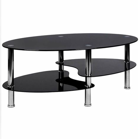 SiFree®Table Basse en Verre Trempe Table de Salon Table basse en verre avec rangement 90x50x43cm noir