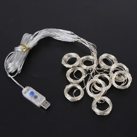 Guirlande lumineuse 200 LED fil cuivre 3x2m USB telecommande 8 modes deco rideau lumineux blanc chaud fete mariage (1/5)