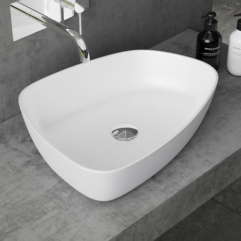 doporro Lavabo Vasque à Poser Blanc Mat 50cm Lave Main Colossum806 51x39x12cm (1/5)
