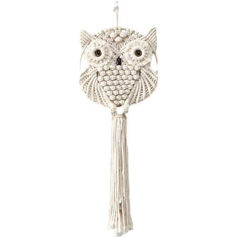 Décoration murale hibou en macramé, faite main, style bohème, à suspendre au mur. Décoration pour la maison, le bureau, le salon, la chambre ou la chambre d'enfant.