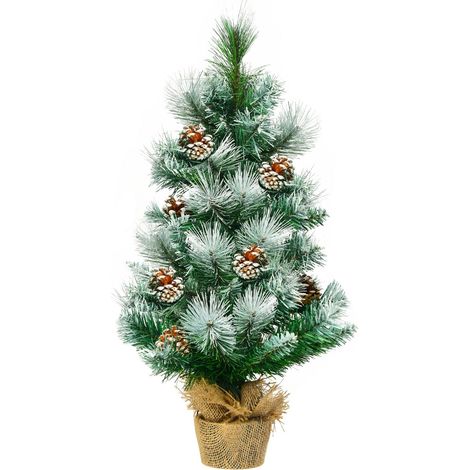 Albero di Natale innevato 60cm, artificiale con base stabile in cemento e lino (1/4)