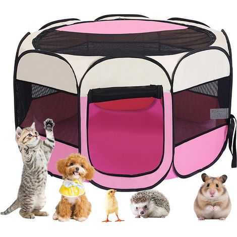 Parc Pliable pour Chiot 74x74x43cm, Enclos pour Chien et Chat, Parc Portable pour Petits Animaux avec 8 Panneaux, Tissu Oxford Imperméable, Utilisation Intérieure Extérieure (1/5)