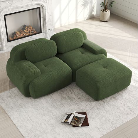 Canapé d’angle modulaire en tissu côtelé vert, sans montage, mousse haute densité (1/5)