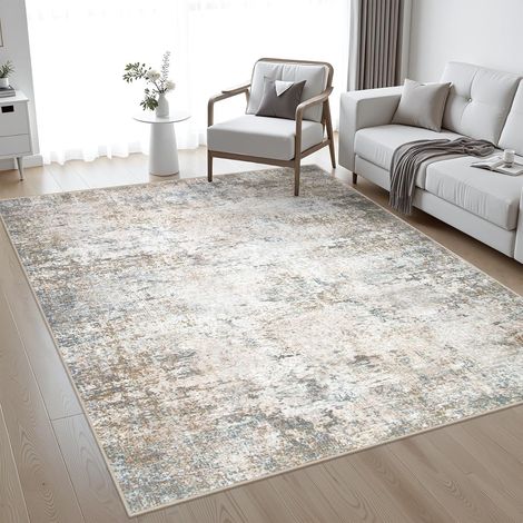 Tapis beige 140 x 200 cm – Motif abstrait style vintage effet vieilli – Tapis décoratif pour salon et chambre (1/5)