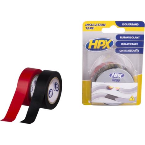 2 ROULEAUX DE RUBAN ADHÉSIF ISOLANT NOIR ET ROUGE 19MM X 10M HPX