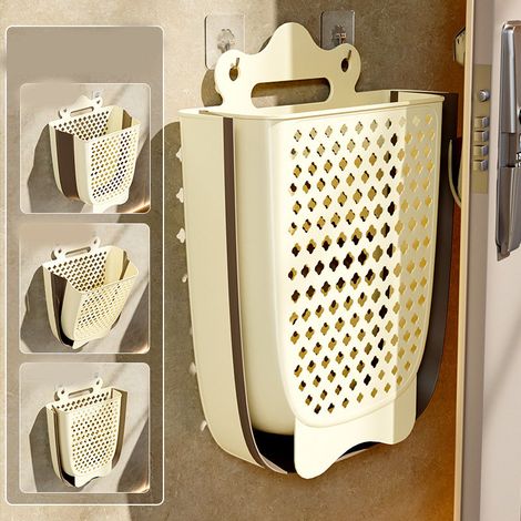 Panier à linge suspendu en plastique pliable et peu encombrant, panier à linge sale mural pour salle de bain (1/5)