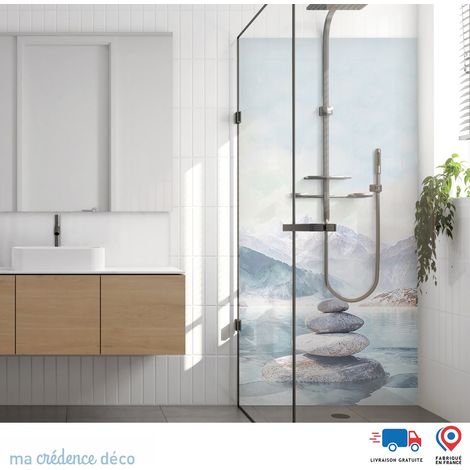 Panneau de douche : Galets empilés zen - Couleur bleu roi - Alu composite - 90 - 245 (1/4)
