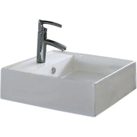 Nemo Spring Jaipur lavabo à poser 465 x 466 x 145 mm porcelaine blanc carré trou de robinet pré-percé central avec trop-plein arrière non émaillé