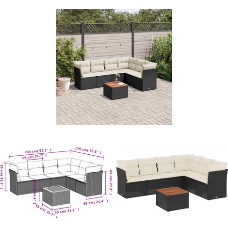 7-tlg. Garten-Sofagarnitur mit Kissen Schwarz Poly Rattan - Gartensortiment - Outdoor Möbel - Gartenlounge - Lounge Set - Rattan Gartenmöbel - Home & Living (1/3)