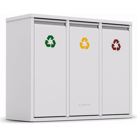 Klarstein Ordnungshüter 3 - Cestino dei rifiuti da 45 litri, 3 contenitori per la raccolta differenziata, installazione a parete