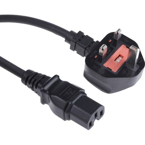 Câble d'alimentation, Noir, Connecteur C15, CEI vers Fiche britannique / 13 A, 2m ( Prix pour 1 ) (1/3)