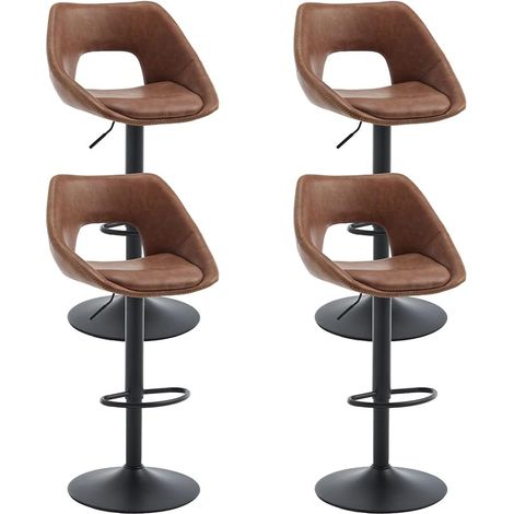 Bar Stools 4Pcs in PU Leather Modern Swivel Counter Chairs with Hollow Backrest for Home Bar Kitchen, Brown, Wahson