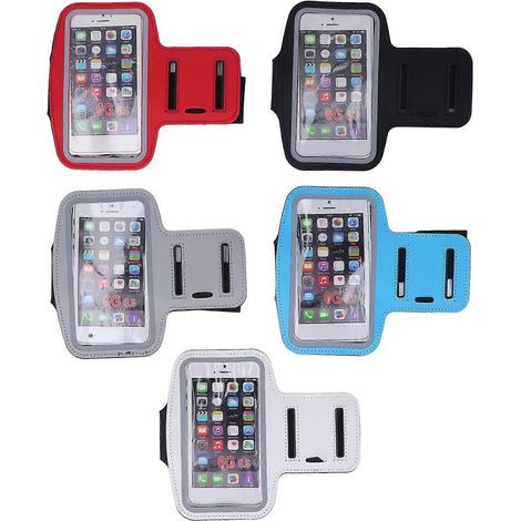 5-teiliges wasserdichtes Sport-Etui mit Touchscreen für Smartphones, universelles Laufarmband, schweißabweisende Hülle, Farben: Himmelblau, Schwarz, Weiß, Rot, Grau (1/5)