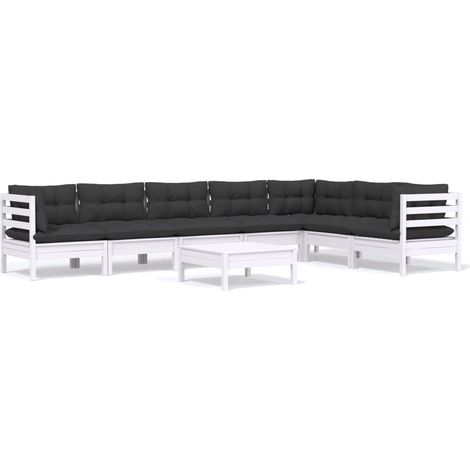 Muebles de jardín 8 pzas con cojines blanco madera maciza pino vidaXL (1/5)