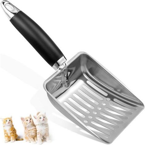 Pelle à litière pour chat - Pelle à litière en métal de taille moyenne - Pelle à mailles robuste - Pelle à mailles - Facile à nettoyer - Convient au bac à litière pour chat - Noir (1/5)