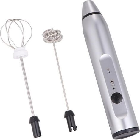 1 x Machine à lait Mousseur à lait portatif Petit mélangeur Mélangeur Mélangeur à œufs à boire Lumière LED Appareils de cuisine Batteur à main Fouet Agitateur à œufs Argent (1/4)