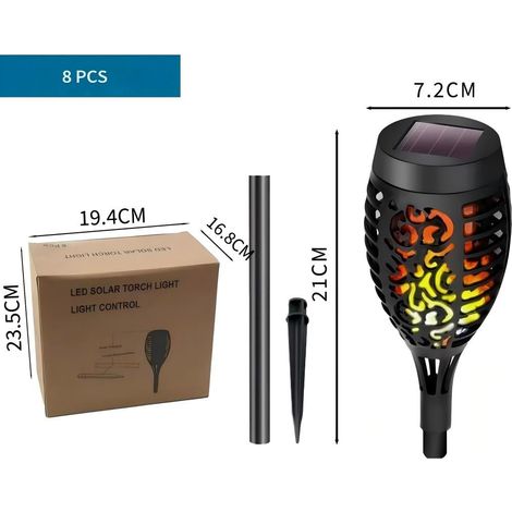 Lampe torche solaire à flamme, lampe de jardin carrée étanche, lot de huit lampes à flamme pour cour extérieure de villa (1/5)