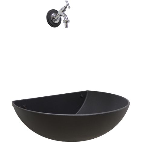 Fontana a muro Venezia colore ghisa per casa e giardino con rubinetto in ottone cromato 303C
