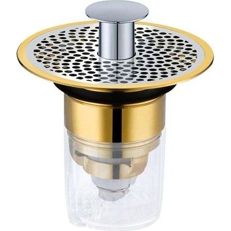 Ablaufgarnitur für Waschbecken – 34 mm bis 37 mm – Pop-up-System mit zwei Betriebsmodi, Absperrventil und Sieb – Edelstahl und Kupfer – Für Waschbecken – 1 Stück (1/5)