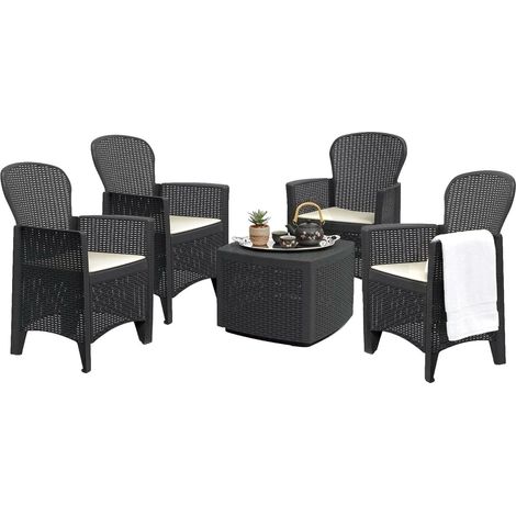 Dmora - Outdoor Lounge Set Anagni, Outdoor oder Indoor Lounge Set, 4 Sessel mit Armlehnen und einem Ablagetisch, Made in Italy, Anthrazit