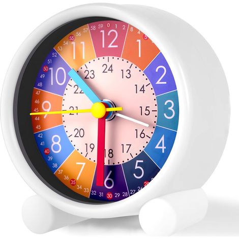 Reloj despertador digital/analógico para niños, 7,6 cm, blanco, silencioso, educativo, día/noche, sin tictac, reloj de noche silencioso con dibujos animados para la vuelta al cole, funciona con pilas.