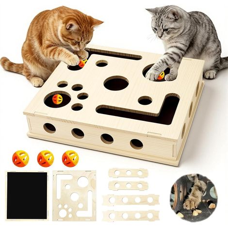 Boîte à Griffer Interactive pour Chats, Boîte Puzzle à Gratter pour Chat, Boîte de Lime à Ongles avec 3 Balles, Jouet pour Chat Puzzle, pour l'intérieur pour Chat, Chaton de Petite (1/5)