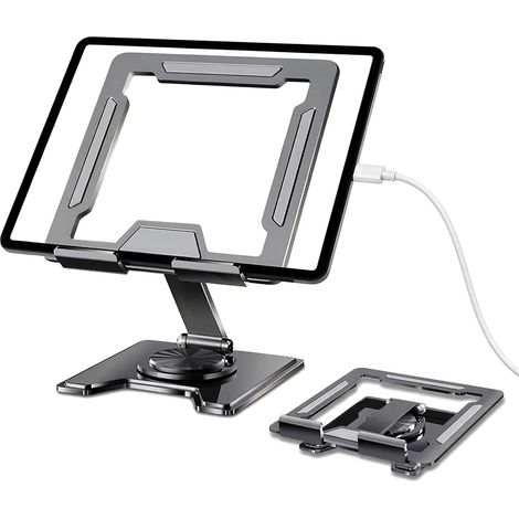 Supporto pieghevole e regolabile per tablet e smartphone – Compatibile con schermi da 4,7 a 13 pollici – Telaio antiscivolo in acciaio al carbonio – per cucina, ufficio, letto, viaggi – per tablet e t (1/5)