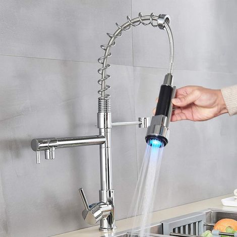 Mitigeur de cuisine, bec pivotant à 360°, mitigeur d'évier avec douchette extractible B (1/5)
