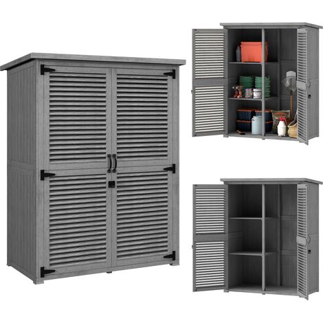 Abri de jardin 0,83 m² (127 x 65 x 168 cm) avec 2 portes sectionnelles, 2 étagères, 2 poignées et toit étanche gris. (1/5)