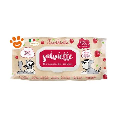 Ferribiella Dog & Cat Salviette Detergenti Mela e Zenzero - Confezione 40 Salviette - Igiene Cane