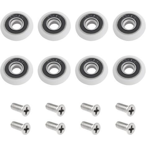 Pack de 8 rouleaux pour porte de douche avec vis M5, guides courbes blanches avec roues excentriques, roues et rouleaux de rechange pour portes coulissantes en verre, 23 mm (1/4)