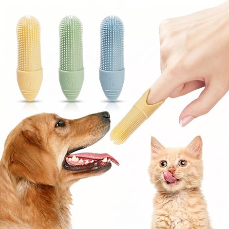 Brosse A Dent Chien Et Chat En Silicone, 3 Pieces Brosses A Dents A 360 Degres Pour Nettoyage Dentaire Petits Animaux, Buccale Efficace Pour Chiots Et Chatons, Couleurs Variees (1/5)