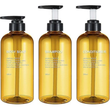 CREA Lot de 3 bouteilles de shampoing vides de 17 oz, bouteilles à pompe en plastique jaune de 500 ml avec récipients distributeurs de savon (1/4)