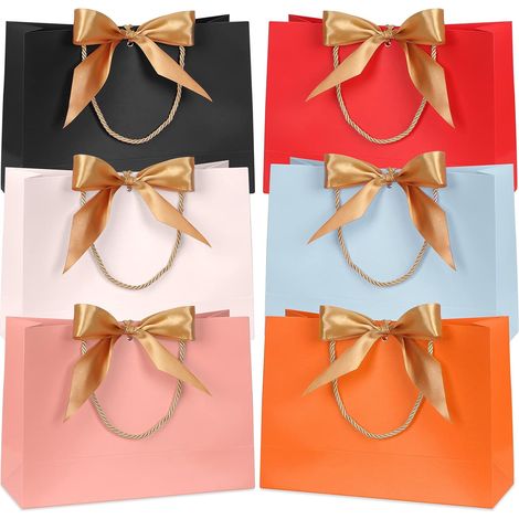 Lot de 6 sacs cadeaux en papier coloré imperméable avec finitions dorées