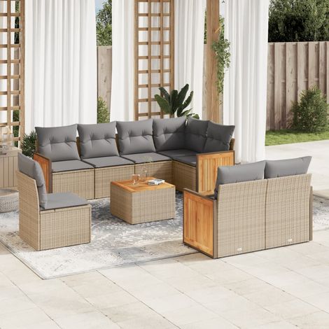 Salon de jardin avec coussins 9 pcs beige résine tressée vidaXL (1/3)