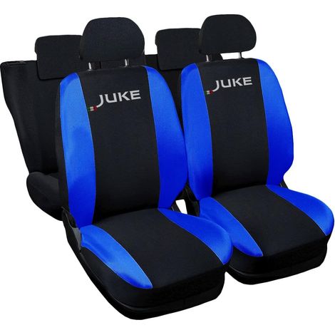 Lupex shop - Coprisedili Auto Compatibili per Juke, Made In Italy, anteriori e posteriori con copri poggiatesta incluso, tessuto poliestere, Nero - Blu Royal