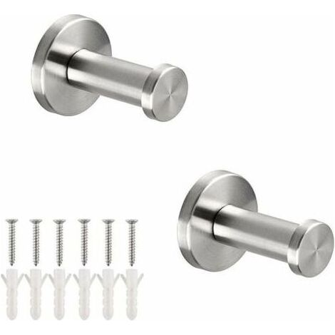 Lot de 2 crochets Support mural en acier inoxydable brossé 304 élégant Pour Armoires de toilettes Salle de bain Manteau Serviette Robe 5 cm (1/4)