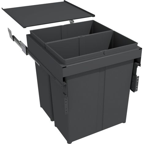 Poubelle coulissante suspendue 80l 2 seaux - Amortisseur : Avec - Contenance : 80 L - Décor : Anthracite - Hauteur : 529 mm - Largeur : 462 mm - Matériau : Métal / PP  - GOLLINUCCI